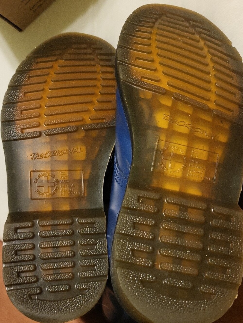 Dr. Martens Blue Leather Combat Boots with Yellow Stitching - Picture 6 of 7